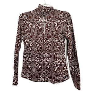 Athleta Top 1/4 Zip Mock Neck Brown paisley running sz medium